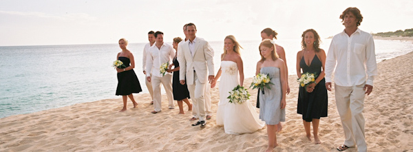 photo by New York City based wedding photographer Karen Hill - beach front wedding party portrait 